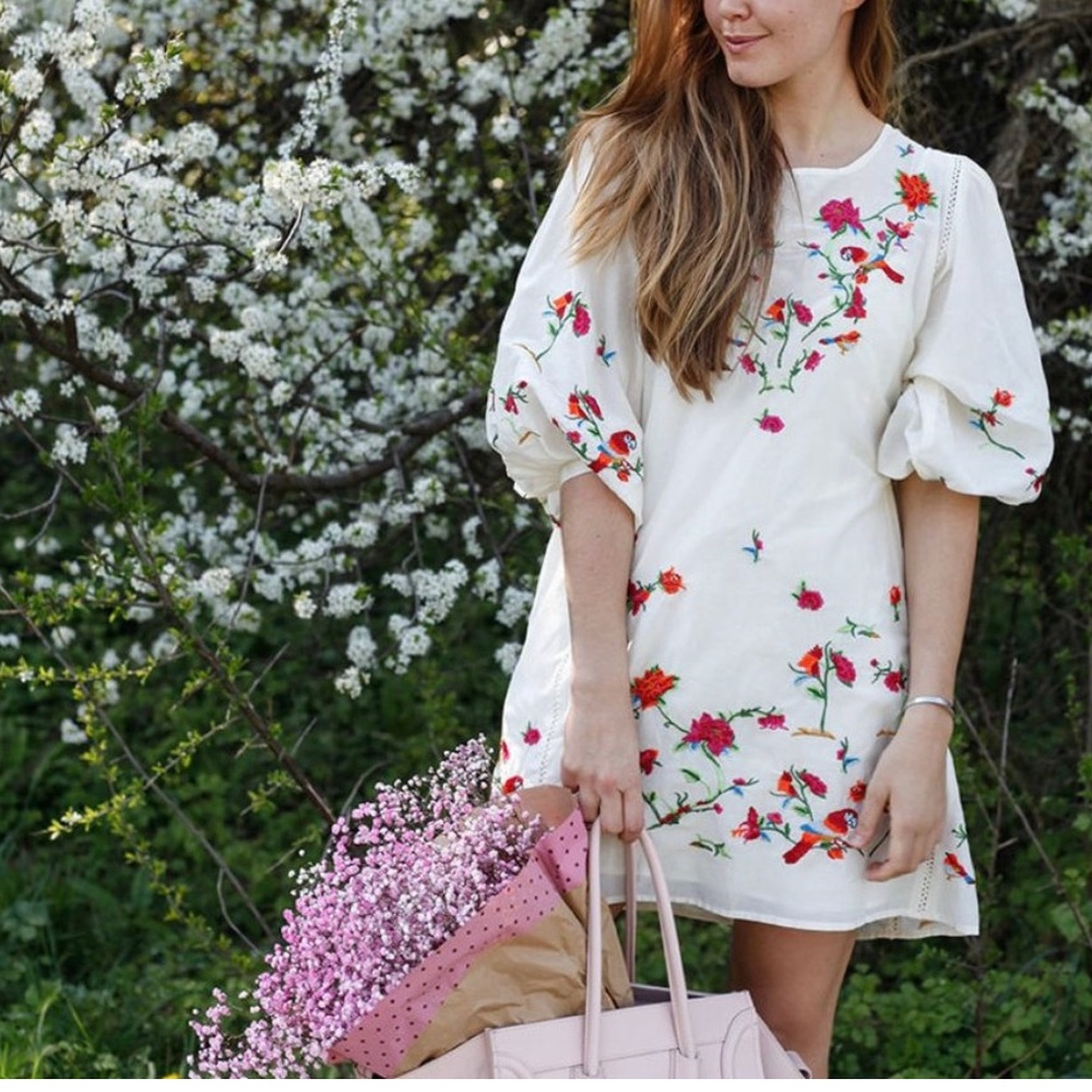 Zara Boho Chic Embroided Floral Dress Size S